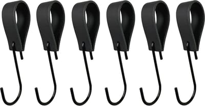 Leathergoodz - Leren S-haak hangers - Zwart - 6 stuks - 16 x 2,5 cm - max ø38mm - Leer - handdoekhaakjes - Ophanghaken – kapstokhaak