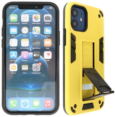 Hoesje met Magnetic Stand Hard Case Geschikt voor de iPhone 12 Mini - Stand Shockproof Telefoonhoesje - Grip Stand Back Cover - Geel