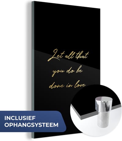 MuchoWow® Glasschilderij 40x60 cm - Schilderij acrylglas - Quotes - Liefde - Goud - Zwart - Foto op glas - Schilderijen