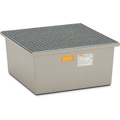 Opvangbak van glasvezelversterke kunststof 220/1 CEMO, opvangcapaciteit 210 l, B 850 x D x 850 x H 400 mm, met verzinkt rooster