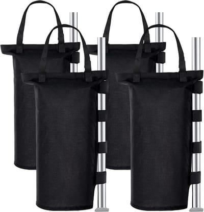 Zandzakken - 4 Stuks - 22 x 50 cm - Gewichtzak - Zandzakken voor Beschermhoes - Basisgewichten voor Tuintent, Partytent, Pop-up Tent, Parasol en Trampoline - Zandzakken Vulbaar met Zand of Grind - Inclusief Draagband - Zwart