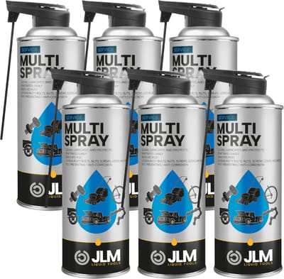 JLM Multi Spray - Kruipolie - Multifunctioneel Smeermiddel - Ontvetter - Voor losmaken van vastzittende onderdelen - Anti-corrosie - Vochtverdrijvend - 6x 400 ml
