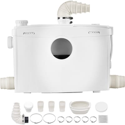 Opvoerinstallatie 1200 W, 180 L/Min Capaciteit, 10 M Opvoerhoogte, Vuilwaterpomp met 4 Aansluitingen, Vuilwateroplossing voor Toilet, Kelder, Douche, Wastafel, Wasruimte, Badkuip