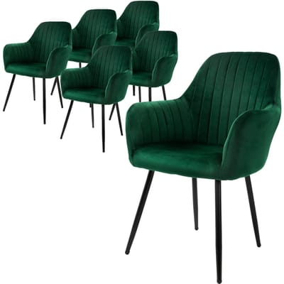 Set van 6 eetkamerstoelen met rugleuning & armleuningen groen met fluwelen bekleding en metalen poten ML-Design