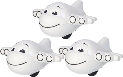 Anti stressbal vliegtuig - 3x - 10 cm - rubber - tegen vliegangst - relaxen