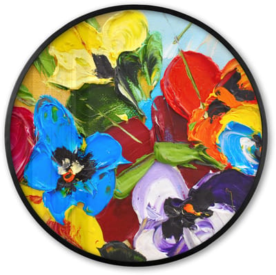 Poster in lijst Rond - Fotolijst 60x60 cm - Posters - Olieverf - Schilderij - Bloemen - Ronde posterlijst zwart - Decoratie - Wanddecoratie woonkamer - Muurdecoratie slaapkamer