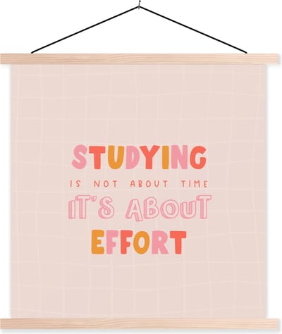 Posterhanger incl. Poster 40x40 cm - Schoolplaat - Quote - Studenten - Tijd - Textielposter - Blanke latten