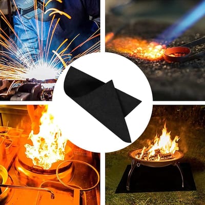 Candala Vuurvaste mat 30 cm × 30 cm, hittebestendig tot 1200 °C, vuurvast tapijt voor houtkachel, vuurvast tapijt, grillmat, hittebestendig, zwart