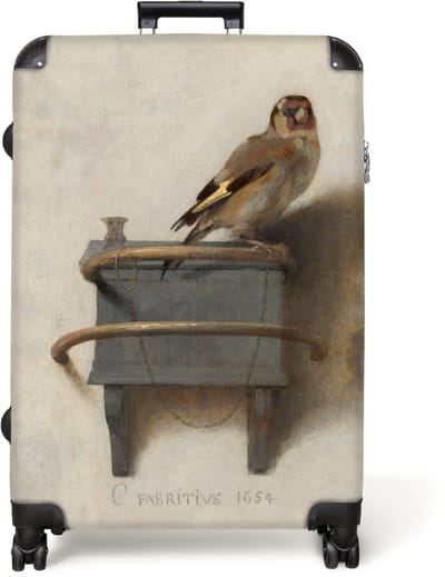 NoBoringSuitcases.com® - Koffer groot - Reiskoffer lichtgewicht - Puttertje - Vogel - Schilderij - Kunst - Oude meesters - Rolkoffer met 4 wielen - Grote trolley XL - 98 liter bagage