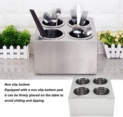 Dailygoods- Bestekhouder Dubbelrijig - Bestekopslagcontainer - Keukengerei Houder - Roestvrij Staal - 4 Compartimenten - Ruimtebesparend Ontwerp - Bestekorganizer
