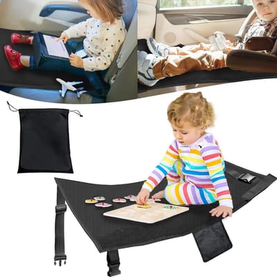 TIM® Vliegtuigbedje - Reiskussen Waterdicht – Babybedje Inclusief Draagtas - Voetensteun Draagbaar – Vliegtuigbedjes Met Opbergvakken - Zwart - 77cm x 44cm x 2cm