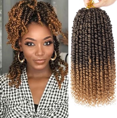 14 Inch Pre-Twisted Passion Braiding Hair 8 Packs Pre-Crochet Braids Synthetic Ombre Blonde Bohemian Curly Braiding Hair Extensions for Women (#T27)