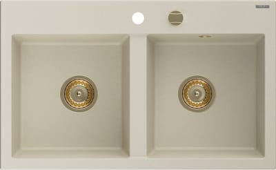 Mexen Hektor granieten gootsteen 2-baks 800 x 480 , beige, gouden sifon - 6521802000-69-G