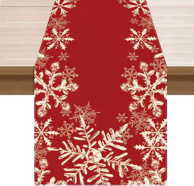 Wintertafelkleed met Rode Sneeuwvlokken voor Kerst en Feestdagen - 33 x 183 cm, Perfect voor Thuis, Keuken en Eetkamer Decoratie