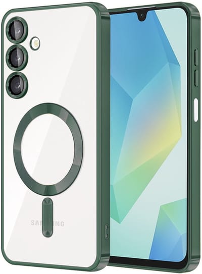 Hoesje geschikt voor Samsung Galaxy A16 - Techsuit Luxury Crystal Back Cover - Geschikt voor MagSafe - Transparant/Donkergroen