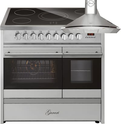 GURARI Elektrisch fornuis GCH E 912 DF X Keramische kookplaat 90 cm+GCH С 046 IS 9 Afzuigkap 90 cm