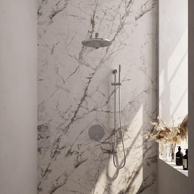 Brauer Chrome Edition thermostatische inbouw regendouche 3-weg rond SET 86 met 30 cm douchekop en rechte muurarm en staaf handdouche en doucheslang en geïntegreerde glijstang chroom
