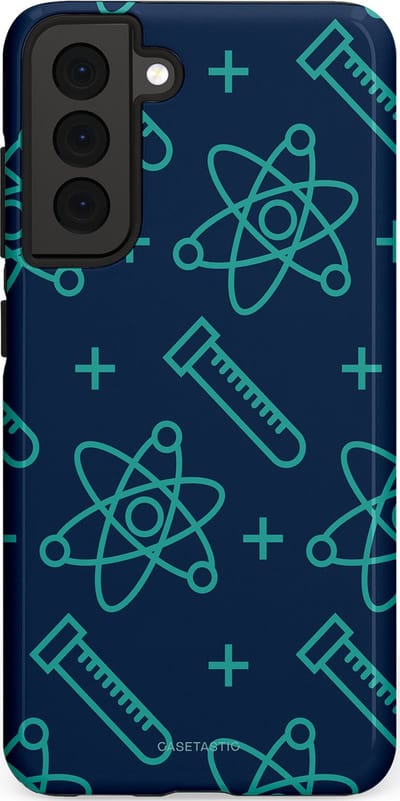 Casetastic hoesje geschikt voor Samsung Galaxy S21 FE 5G - Dubbellaagse bescherming - Atomen Creaties - Fashion Case - Donkerblauw Turquoise