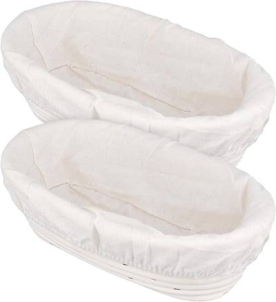 Rijsmandjes Brood - Broodbakmand - Zuurdesem Bakken - Met Linnen Inzetstuk - 25 x 15 cm - Wit