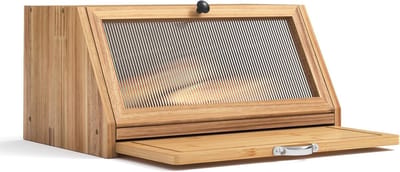 Houten Brooddoos met Snijplank en Opbergruimte voor Brood, Zout en Peper - 39 x 25 x 20 cm, Natuurlijke Den Hout