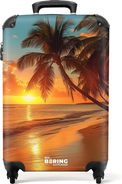 NoBoringSuitcases.com® - Handbagage koffer lichtgewicht - Reiskoffer trolley - Palmbomen op een strand - Rolkoffer met wieltjes - Past binnen 55x40x20 en 55x35x25