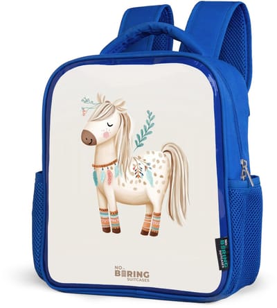NoBoringSuitcases.com® - Rugzak blauw - Schooltas jongens - Bohemian paard in beige tinten - Kinder rugtas jongen - Boekentas kind - Kinderrugzak voor school - Schoolrugzak