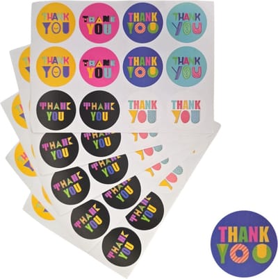 120x Thank You Stickers Op Vel - 38mm - Thank You Retro - Sluitsticker - Sluitzegel - Cadeau Sticker - Multicolour - 120 Stuks