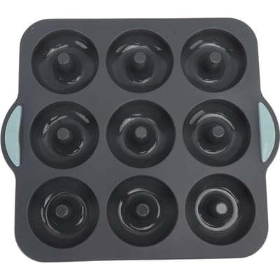 Moule à Donuts en Silicone 9 Cavités Antiadhésif Résistant à la Chaleur Sûr Set de Moules à Donuts pour Gâteau Biscuit Bagels Muffins gris foncé