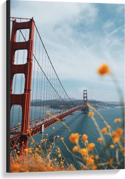 Canvas  - Golden Gate Bridge in Californië - 60x90cm Foto op Canvas Schilderij (Wanddecoratie op Canvas)