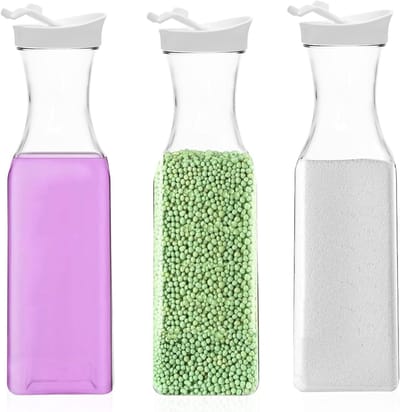 3 Stuks Wasmiddelopslagbox, 1.5L Transparante Opslag voor Vloeibaar Wasmiddel, Waspoeder en Wasverzachter