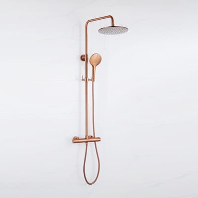 FugaFlow Eccelente Acces Regendoucheset - thermostatisch - 25cm hoofddouche - metalen slang - ronde handdouche - Geborsteld koper PVD (Koper)