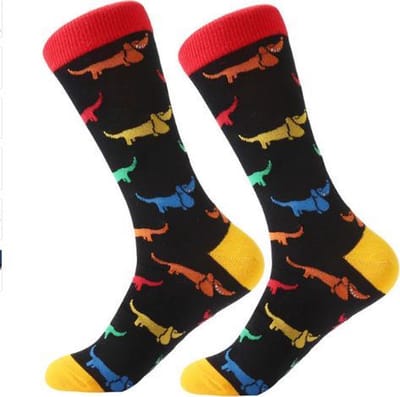 Sokken heren - zwart - blauw - rood - leuke print teckel - hond - 40 - 46 - cadeau voor hem - geschenk man - gift