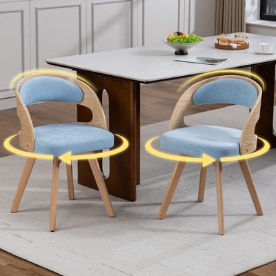 Eetkamerstoelen - Set Van 2 - blauw - draaibaar - Eetkamerstoel - Eettafelstoel - Eetkamerstoelen - Stoel - Linnen - Beukenhout Poten - Modern Design