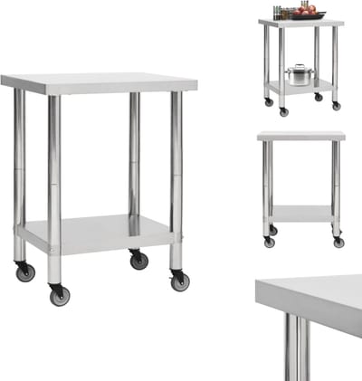 vidaXL - Keukenwerktafel - met - wielen - 80x30x85 - cm - roestvrij - staal