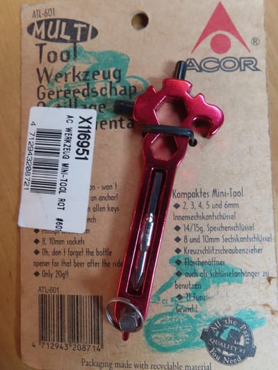 Acor Multi gereedschap, fietsgereedschap - 20g - rood
