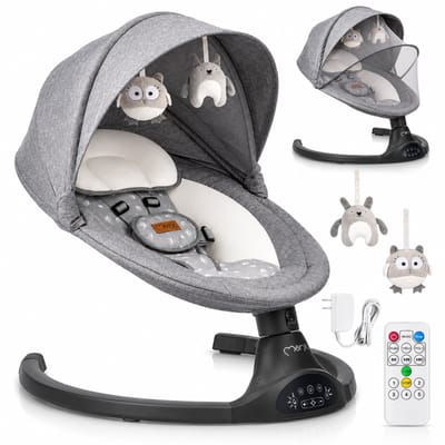 MoMi Kenani - Elektrische Babyschommel - Bluetooth - Afstandsbediening - 5 Schommelsnelheden - Donkergrijs