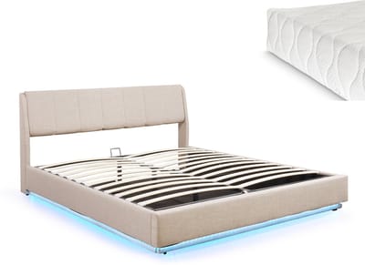 Tweepersoonsbed Tröstiar met matras en LED 180x200 cm beige [en.casa]