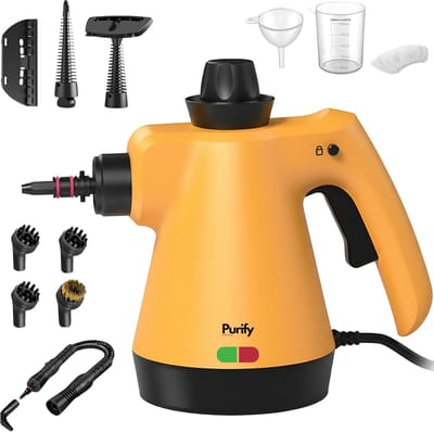 Handstoomreiniger - Stoomreiniger apparaat - Hygiënisch schoonmaken - 12 accessoires - 450ml reservoir - Oranje met zwart