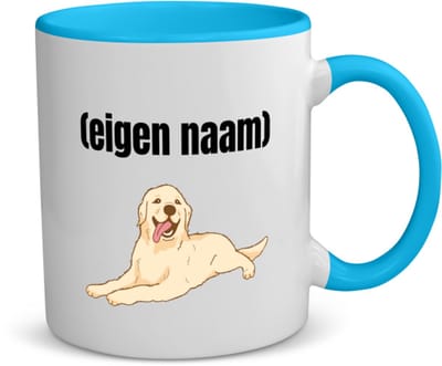 Akyol - liggende hond met eigen naam koffiemok - theemok - blauw - Honden - honden liefhebbers - iemand die houdt van honden - verjaardag - cadeau - kado - 350 ML inhoud