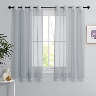 Unyqoos® Moderne Grijze Linnenlook Gordijnen Set van 2 met Ingestanste Ringen 160 x 140 cm