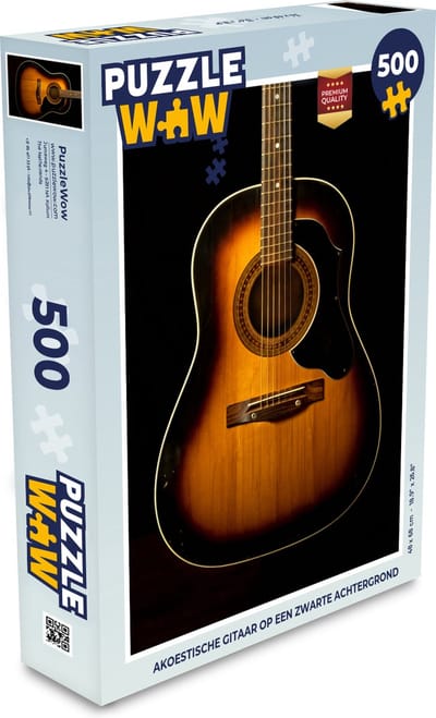 Puzzel Akoestische gitaar op een zwarte achtergrond - Legpuzzel - Puzzel 500 stukjes