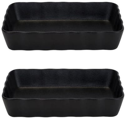 Ovenschaal - 2x - zwart - 1,5 L - 21 x 14 cm - aardewerk - serveerschalen - Rechthoekig - Klassieke braadsledes - Ovenschotel schalen - Bakvorm/braadslede