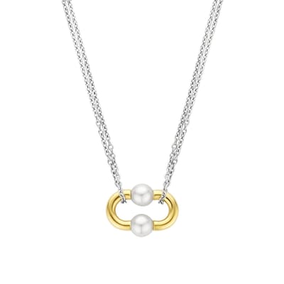 TI SENTO Dames Ketting - 925 zilver - Parel met geel verguld - Maat 42 - 34018YP