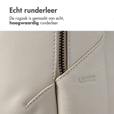 Accezz Leren Laptop Rugzak tot 16 inch - Rugtas Heren & Dames - Laptop Tas met 6 Opbergvakken - Beige