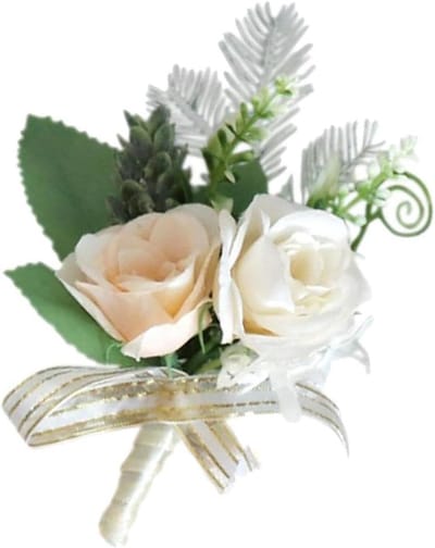 Kunstmatige Rozen - Bruidsboeket Accessoire - Feestelijke Decoratie - Met Bevestigingsclip - 9x14x5 cm - Licht Champagne