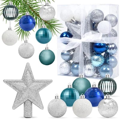 Kerstballen Set - Mini Decoratie - Kerstboom Versieren - Lichtgewicht Plastic - 30 Stuks 3cm - Blauw Zilver