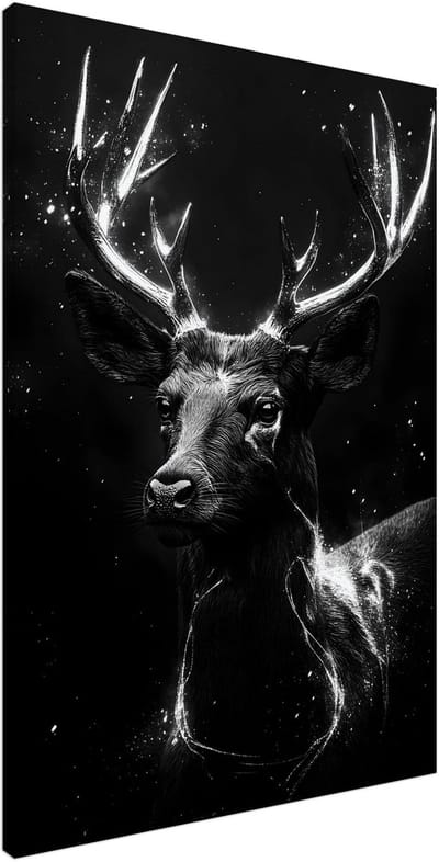 Canvas Schilderij - Deer portrait 100x150 cm - Dieren Wanddecoratie Woonkamer & Slaapkamer