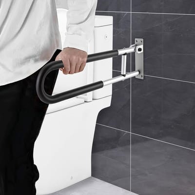 Wandsteungreep Inklapbaar - Toiletgreep Opstahulp - Veiligheid in Huis - Draaibaar 90 Graden - 60 x 20 cm - Zwart