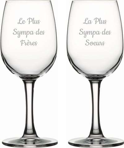 Witte wijnglas gegraveerd - 26cl - Le Plus Sympa des Frères & La Plus Sympa des Soeurs