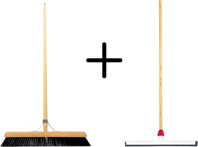 Synx Tools Paardenhaar 50cm + Vloertrekker Kunststof 45cm met Steel 120cm – Zaalveger – Vloerreiniger – Natuurrubber – Zachte binnenbezem met steel 160cm